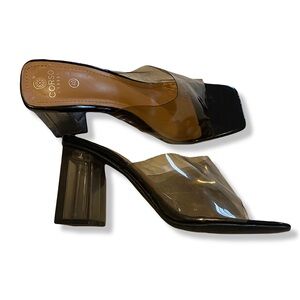 Clear Vinyl Block-Heel Sandals